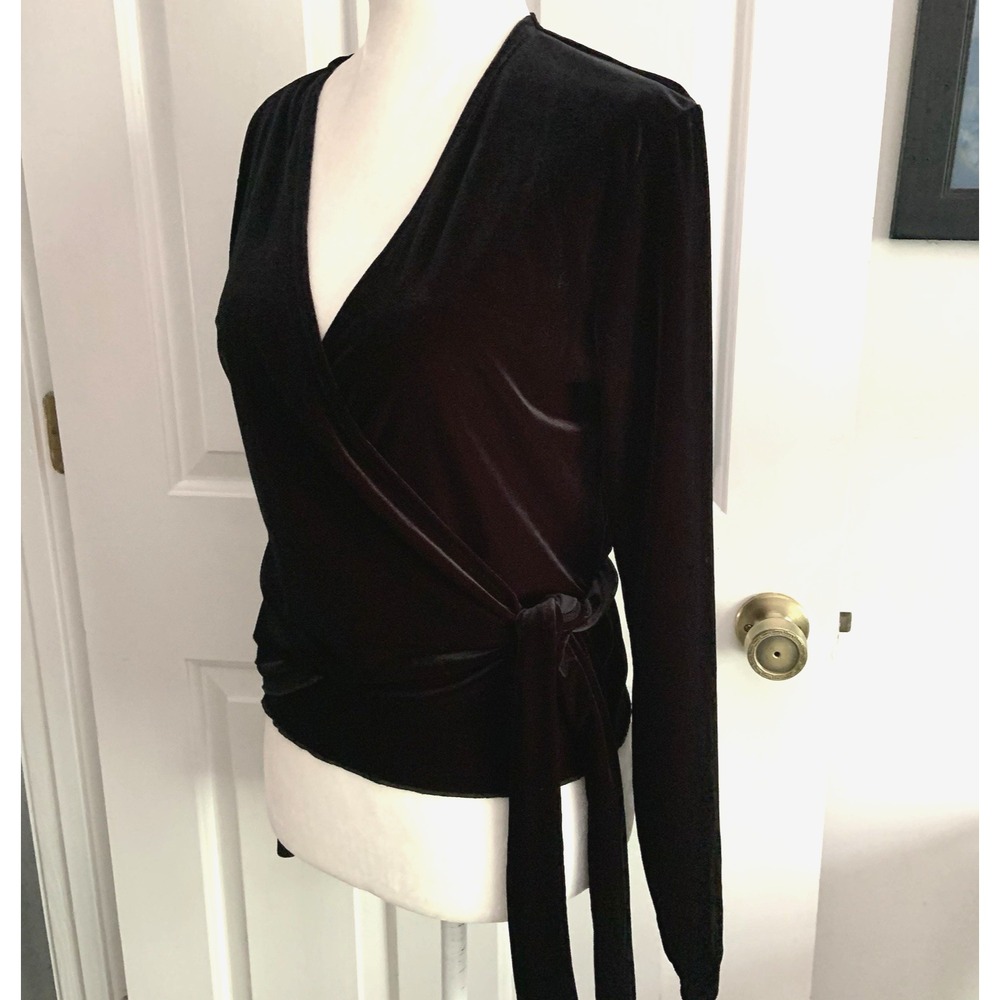 Abercrombie & Fitch Long Sleeve Black Velvet Wrap Top Women's size Large